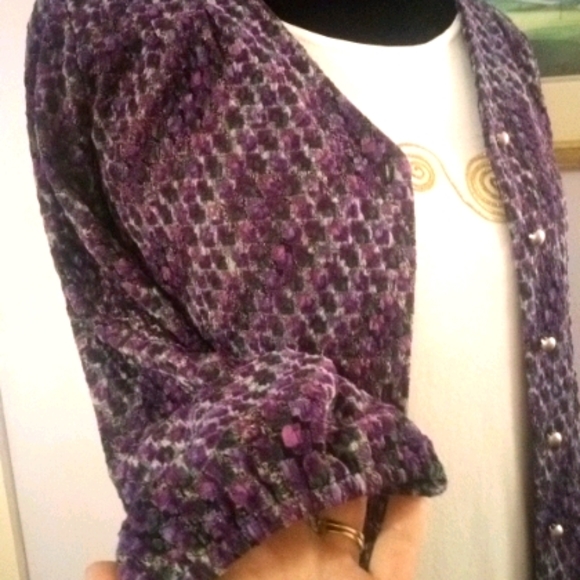 Vintage Purple Textured Cardigan Blouse 3/4 sleeves Sz Small - Picture 3 of 13